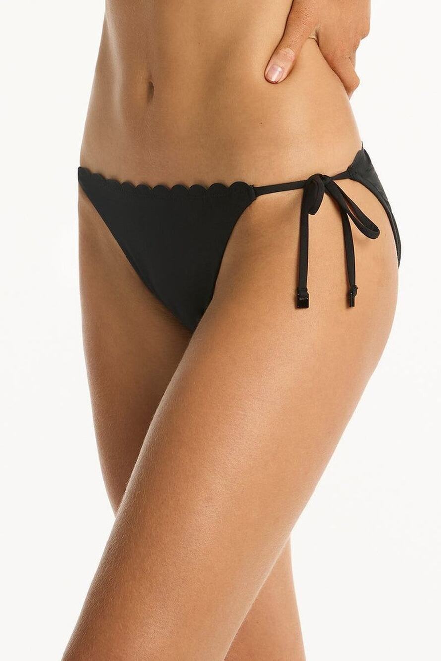Sea Level Size 8 Black Scalloped Tie-Side Bikini Bottom